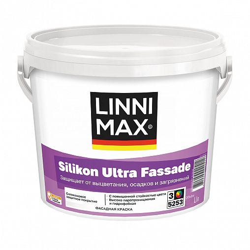 Краска фасадная силиконовая Linnimax Silikon Ultra Fassade, база 1, белая, 2,5 л фото