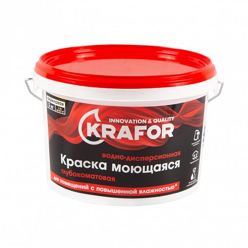Краска водно-дисперсионная интерьерная моющаяся Krafor, глубокоматовая ...
