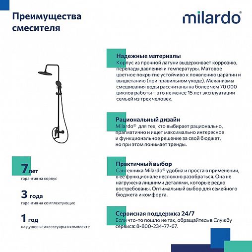 Душевая система с тропическим душем Milardo Rora, со смесителем, черный матовый фото