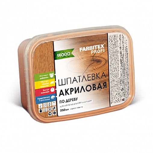 Шпатлевка по дереву Farbitex Profi Wood, акриловая, 0,25 л/0,4 кг, белая фото