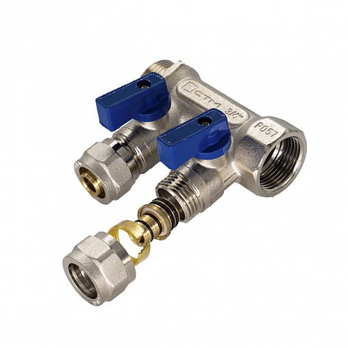 Коллектор универсальный для МП труб с шаровыми кранами СТМ, 3/4" x 16 мм x 2 выхода фото