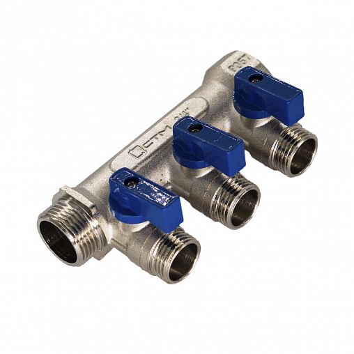 Коллектор универсальный с шаровыми кранами СТМ, 1/2" x 3/4" x 3 выхода (наружная резьба) фото