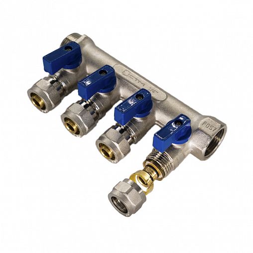 Коллектор универсальный для МП труб с шаровыми кранами СТМ, 3/4" x 16 мм x 4 выхода фото
