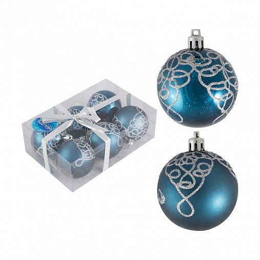 Набор елочных шаров Волшебная страна Ажур, d 6 см, 6 шт, синий фото