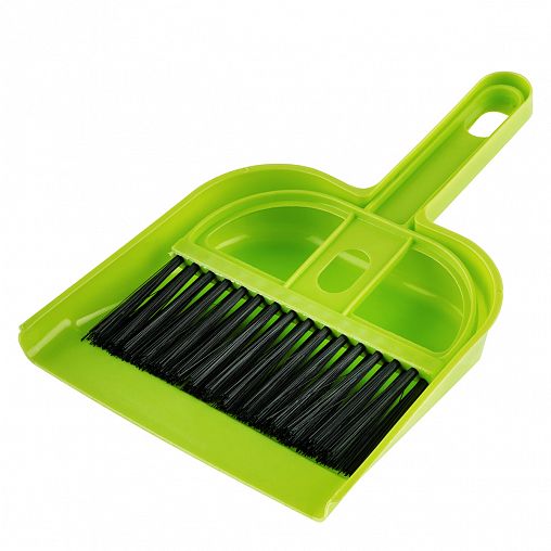 Комплект для уборки Рыжий кот Mini, совок с щеткой-сметкой, салатовый фото