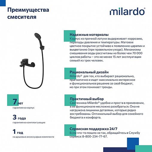 Смеситель для ванны с душем Milardo Rora, черный матовый фото