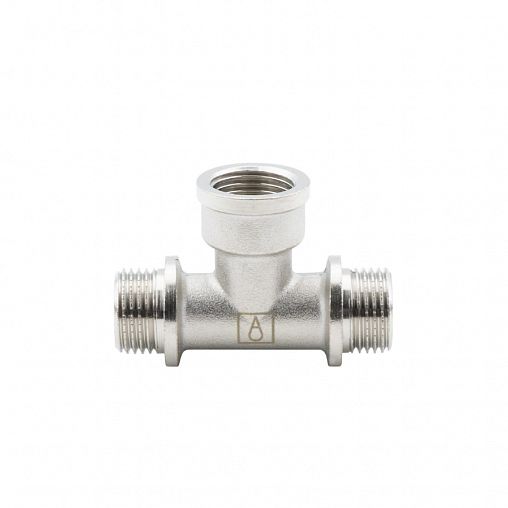 Тройник латунный никелированный Alato наружная-внутренняя-наружная резьба 1/2" фото