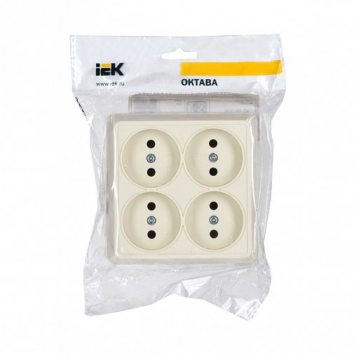 Розетка четверная накладная IEK Октава, без заземления, 10 А, 250 В, IP20, кремовая фото
