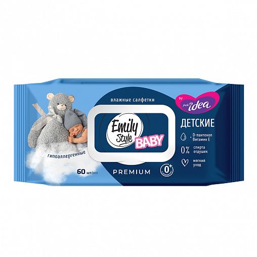 Влажные салфетки детские Emily Style Baby Премиум, гипоаллергенные, с клапаном, 60 шт фото