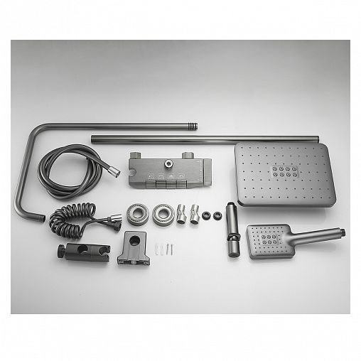 Душевая система с тропическим душем Профсан ПСМ-900-81GA, со смесителем и термостатом, графит фото