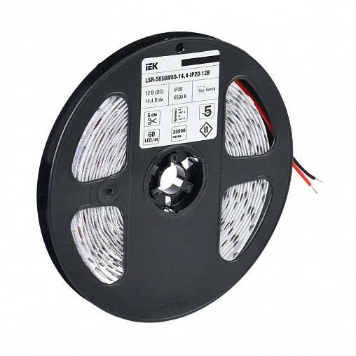 Лента светодиодная IEK LSR-5050W60-14,4-IP20-12В, IP20, 6500 K, холодный свет, 5 м фото