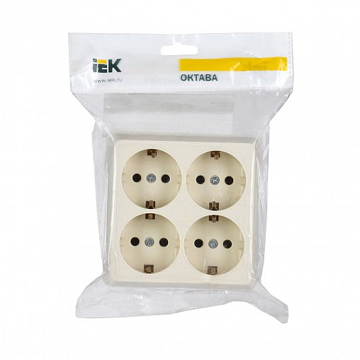 Розетка четверная накладная IEK Октава, с заземлением, 16 А, 250 В, IP20, кремовая фото