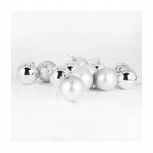 Набор елочных шаров, d 6 см, 12 шт, серебро фото