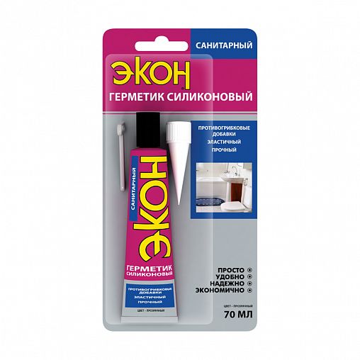 Силиконовый санитарный герметик Экон 3002429, 70 мл, прозрачный фото