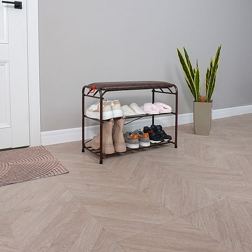 Подставка для обуви ЗМИ Альфа 23, 2-х полочная, с сиденьем, 65 x 30 x 48 см, коричневая фото