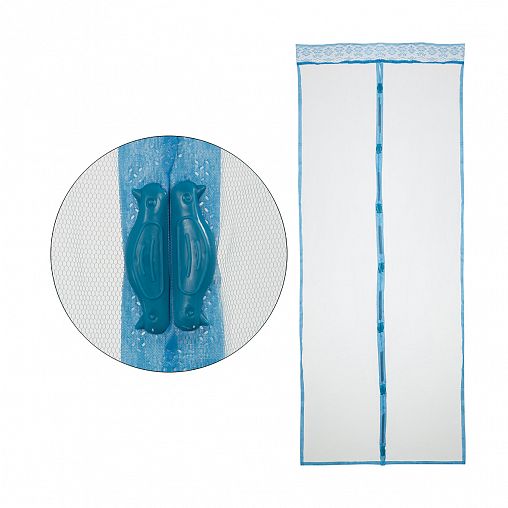 Москитная сетка на дверь Рыжий кот Птички, на магнитах, 0,9 x 2,2 м, голубая фото