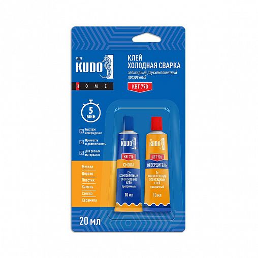 Клей эпоксидный Kudo Home KBT-770, двухкомпонентный, 20 мл, прозрачный фото