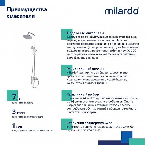 Душевая система с тропическим душем Milardo Stripe STRSB1FM06, со смесителем, хром фото