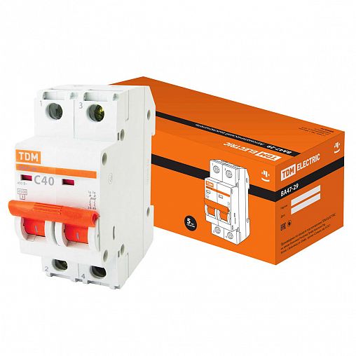 Выключатель автоматический Tdm Electric ВА47-29, 2Р, 40 А, 4,5 кА, тип C фото