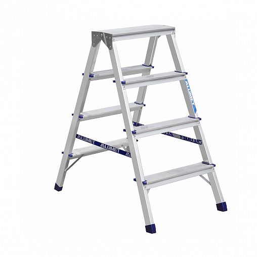 Стремянка двухсторонняя Alumet AD7204, алюминиевая, 2 x 4 ступени, 0,91 м фото
