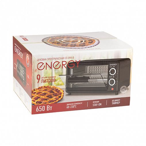 Мини-печь Energy GT-09A-B, 9 л, 650 Вт, таймер, термостат, черная фото