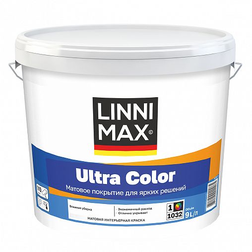 Краска интерьерная Linnimax Ultra Color, база 1, белая, 9 л фото