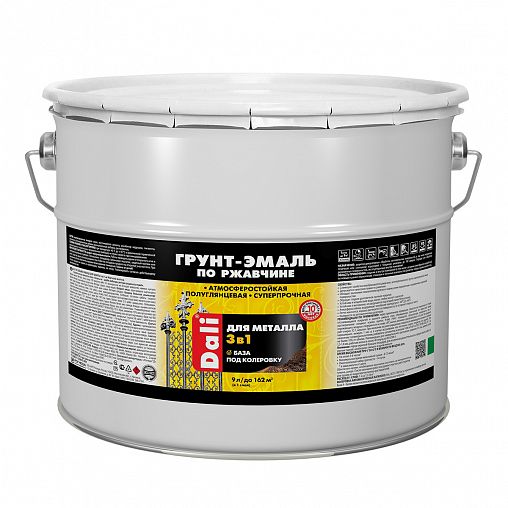 Грунт-эмаль по ржавчине Dali 3 в 1, полуглянцевая, база А, 9 л, белая фото