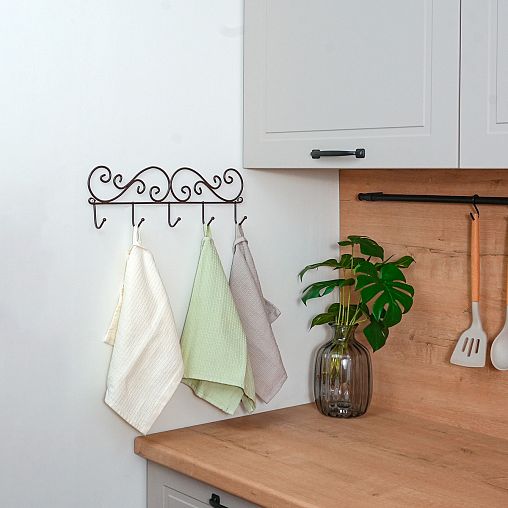 Вешалка настенная ЗМИ Кружева 5, 5 крючков, 40 x 4 x 13 см, коричневая фото