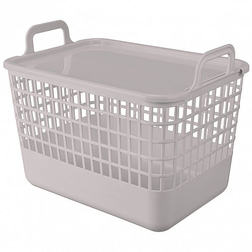 Корзина с крышкой и ручками Бытпласт Kobo, 32 x 22,4 x 25,5 см, светло-бежевая фото