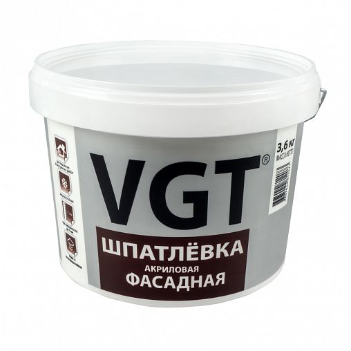 Шпатлевка фасадная VGT, акриловая, 3,6 кг фото