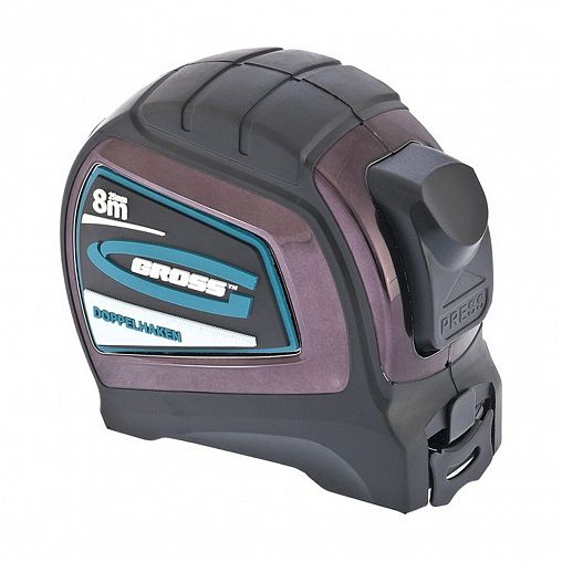 Рулетка Gross Doppelhaken, двухсторонняя шкала, с автостопом, обрезиненная, 8 м x 25 мм фото