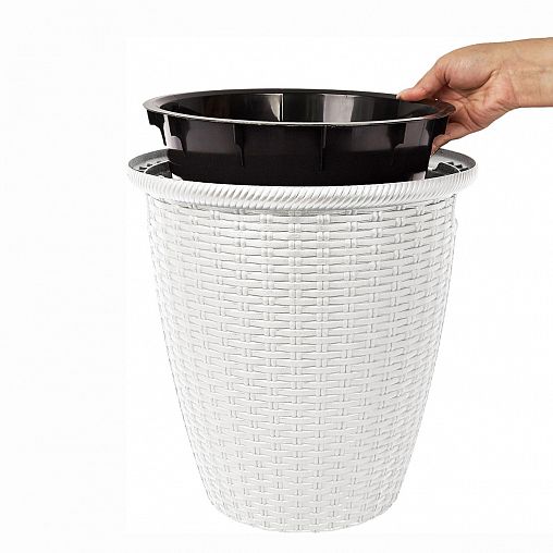 Кашпо напольное InGreen Rattan, с внутренним горшком, 30 л, белоснежный жасмин фото