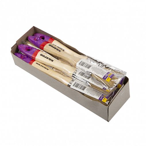 Кисть плоская Krafor Евро №0,75, натуральная щетина, деревянная ручка, 20 мм фото