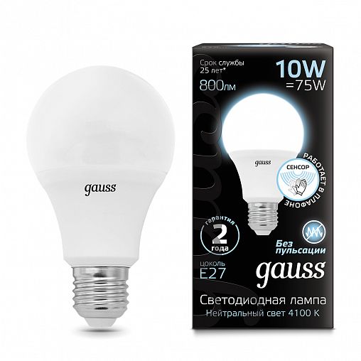 Лампа светодиодная LED Gauss Груша, E27, 10 Вт, 4100 K, нейтральный белый свет фото