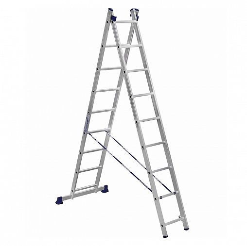 Лестница-стремянка двухсекционная Alumet H2 5209, алюминиевая, 2 x 9 ступеней, 2,53 - 4,22 м фото