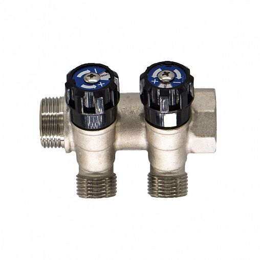 Коллектор универсальный с 2 вентилями СТМ, 1/2" x 3/4" x 2 выхода (наружная резьба) фото