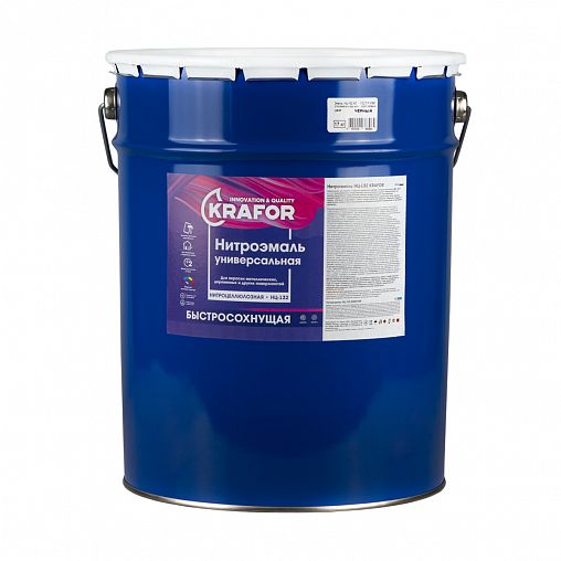 Нитроэмаль НЦ-132 быстросохнущая Krafor, глянцевая, 17 кг, черная фото