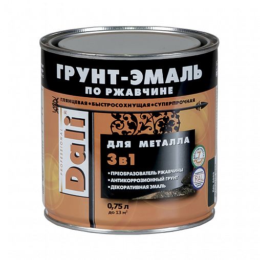 Грунт-эмаль по ржавчине Dali 3 в 1, глянцевая, 0,75 л, RAL 3005, винно-красная фото