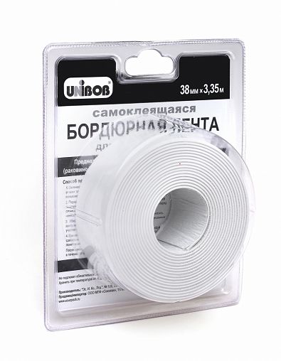 Самоклеящаяся бордюрная лента для ванн Unibob, 60 мм x 3,35 м, белая фото