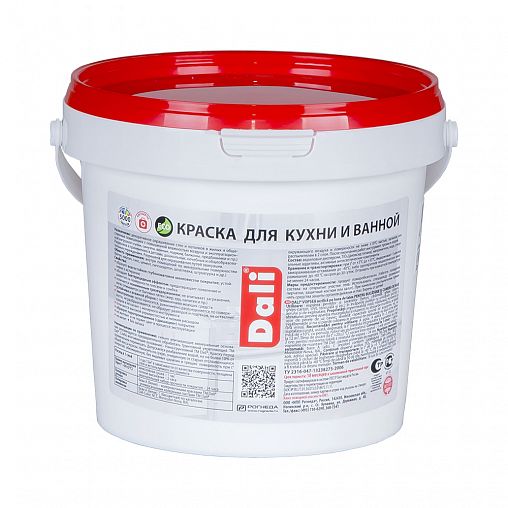 Краска для кухни и ванной Dali, латексная, глубокоматовая, база A, супербелая, 0,9 л фото