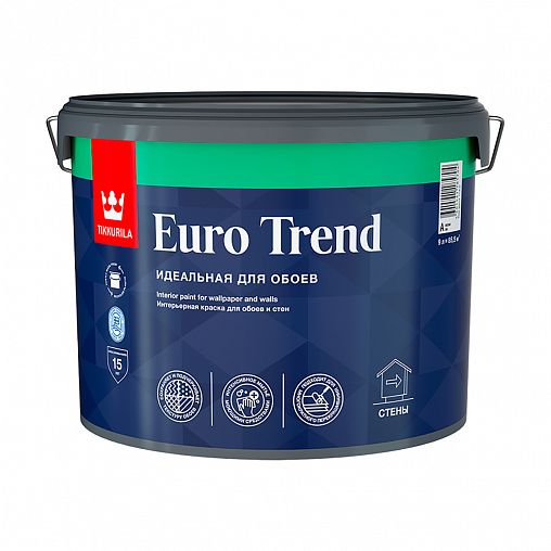 Краска интерьерная для обоев и стен Tikkurila Euro Trend (Евро Тренд), 9 л, белый, база А фото