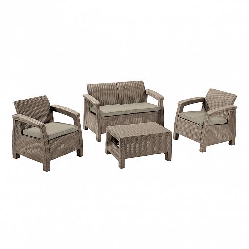 Комплект садовой мебели Keter Corfu Set 227640В (стол, 2 кресла, диван), капучино фото