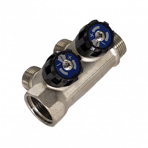 Коллектор универсальный с 2 вентилями СТМ, 1/2" x 3/4" x 2 выхода (наружная резьба) фото