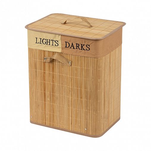 Корзина для белья Рыжий кот BLB-10-N, бамбук, 2 секции, 60 л, бежевая фото