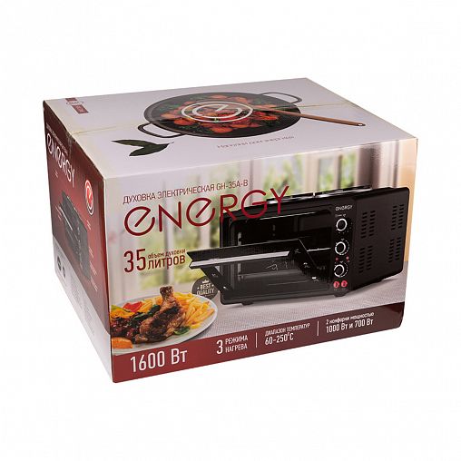 Мини-печь Energy GН-35A-B, 35 л, 1600 Вт, таймер, 2 конфорки, черная фото