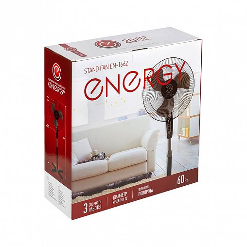 Вентилятор напольный Energy EN-1662, 60 Вт, 3 скорости, черный фото