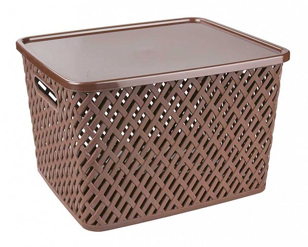 Корзина для хранения Альтернатива Плетенка, с крышкой, 35 x 29 x 22,5 см, коричневая фото