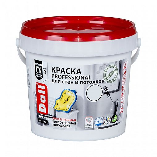 Краска для стен и потолков Dali Professional, акриловая, глубокоматовая, база C, бесцветная, 0,9 л фото