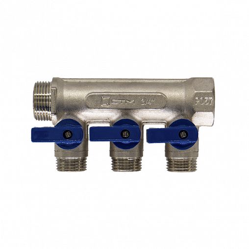 Коллектор универсальный с шаровыми кранами СТМ, 1/2" x 3/4" x 3 выхода (наружная резьба) фото