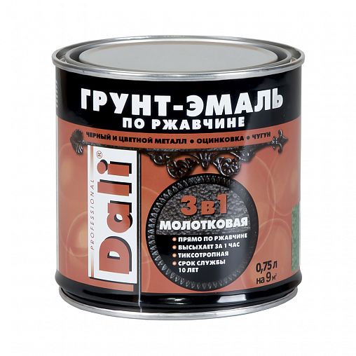 Грунт-эмаль по ржавчине Dali 3 в 1, молотковая, 0,75 л, серебристая фото